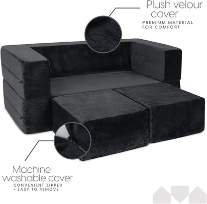 Milliard Kids Couch - Modular Kids Sofa for Toddler and Baby Playroom/Bedroom Furniture (Black) with Bonus Pillow