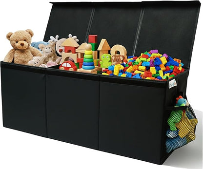 SoftOwl Extra Large Toy Storage Organizer with Lid - Sturdy, Collapsible Toy Chest Storage Box Design - Toys Bin with Dividers for Kids, Nursery, Bedroom, Playroom 37"x16"x14"