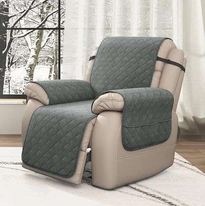 CHUN YI Recliner Chair Cover, Non-Slip Recliner Covers, Washable Lazy Boy Recliner Covers with Pockets, Water Resistant Recliner Slipcover for Pets (Dark Grey, Small Recliner)