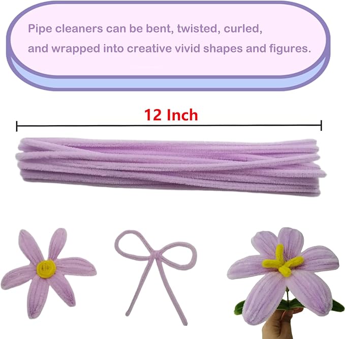 Cldamecy 100 pcs Light Purple Pipe Cleaners with 20 pcs Googly Eyes,Chenille Stems for Craft Project,Craft Pipe Cleaners for DIY Projects,Arts and Holiday Decoration