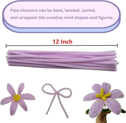 Cldamecy 100 pcs Light Purple Pipe Cleaners with 20 pcs Googly Eyes,Chenille Stems for Craft Project,Craft Pipe Cleaners for DIY Projects,Arts and Holiday Decoration