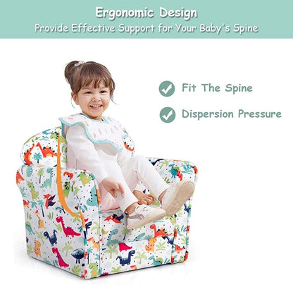 Costzon Kids Couch, Children's Sofa Armrest Chair with Pattern, Toddler Furniture w/Sturdy Wood Construction, Preschool, Lightweight Children Couch Sofa Chair for Aged 1-5 Boys & Girls Gifts, Dinosaur