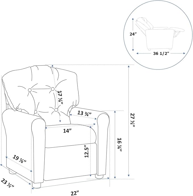 The Crew Furniture Traditional Kids Recliner, Toddler Ages 1-5 Years, Pu Faux Leather, Black