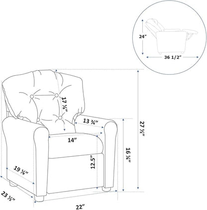 The Crew Furniture Traditional Kids Recliner, Toddler Ages 1-5 Years, Pu Faux Leather, Black