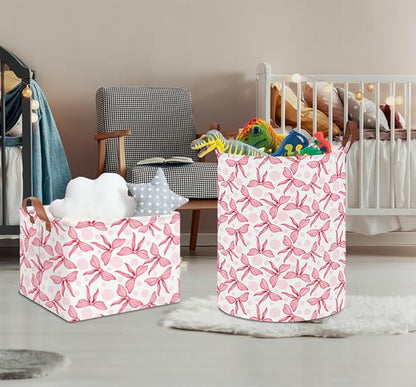 NTAOHAMPER Laundry Hamper,Laundry Basket,Baby Nursery Hamper,Waterproof Storage Bin,Clothes Organizer Basket,Room Decor(Pink Bowknot)