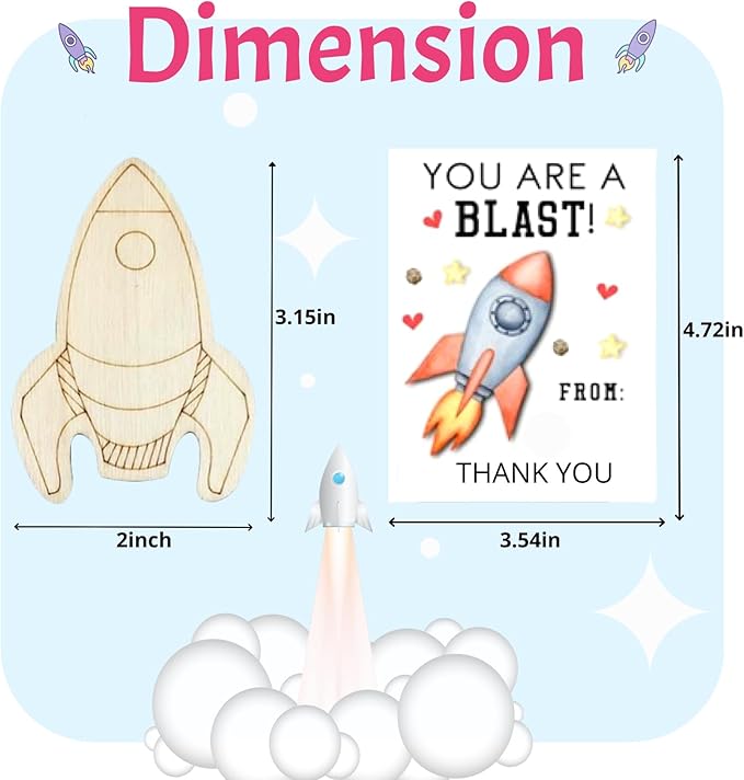 GEECOZYLIFE Thank You for Coming Gifts for Kids - 24 PCS Space Cards with Art Supplies - Space Wood Painting Craft Kits - Kids Christmas Birthday Boys Girls Gifts Bulk - Space Party Favors
