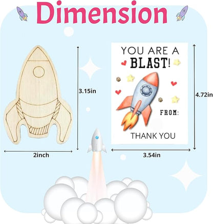 GEECOZYLIFE Thank You for Coming Gifts for Kids - 24 PCS Space Cards with Art Supplies - Space Wood Painting Craft Kits - Kids Christmas Birthday Boys Girls Gifts Bulk - Space Party Favors