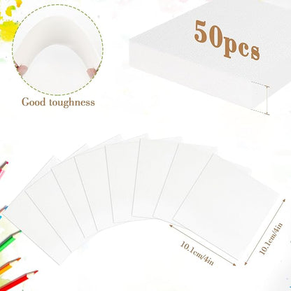 50PCS 4x4 Watercolor Paper Bulk, 140lb/300g Cold Press Thick Water Color Paper Pad for Kid Child Adult, White Art Paper for Drawing Painting Markers Gouache, Textured Cotton Paper Sheets
