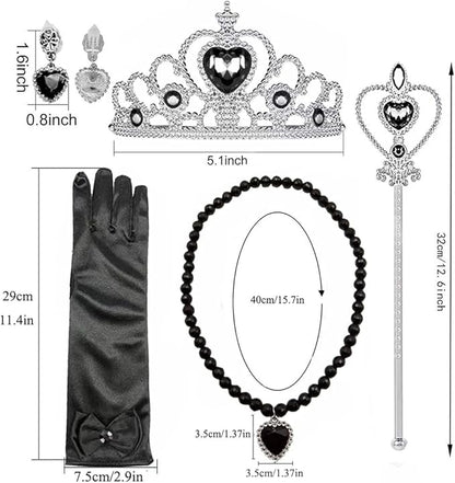 Girls Wednesday Costume Dress up Accessories for Girls Wednesday Gloves Tiara Crown Necklace Wand Earrings Bracelet Ring Kids Halloween Cosplay Accessories Christmas Gifts Set