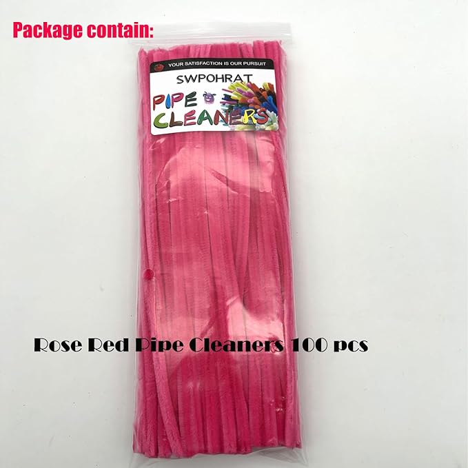 Swpohrat 100 Pieces Rose Red Pipe Cleaner Craft Set,Thick Fuzzy Chenille Stem Pipe Cleaners for DIY Craft Projects and Decorations