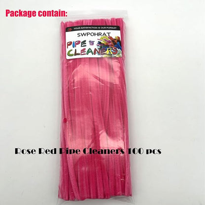 Swpohrat 100 Pieces Rose Red Pipe Cleaner Craft Set,Thick Fuzzy Chenille Stem Pipe Cleaners for DIY Craft Projects and Decorations