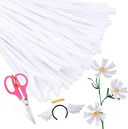 100Pcs Pipe Cleaners, Pipe Cleaners Craft, Creative Craft Pipe Cleaners for Festivals Decoration, Chenille Stems Crafting Pipe Cleaners, Craft Supplies for Home DIY Hand Arts Decorations/White