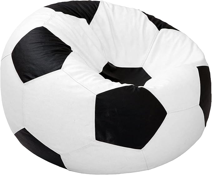 Ample Decor Soccer Bean Bag Cover (Filler Not Included), Leatherette Durable Double Stitched Material Sturdy Zippers, Ideal for Children and Teenagers - White and Black