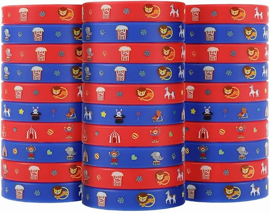 Cleverplay 24 Pack Circus Wristbands Bracelets, Birthday Decoration Carnival Circus Party Favors for Kids
