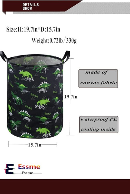 ESSME Kids Hamper,Dinosaur Laundry Hamper Collapsible Canvas Dinosaur Storage Basket for Boys Room Decor, Nursery Hamper,Gift Baskets,Home Organizer(Dinosaur laundry hamper)