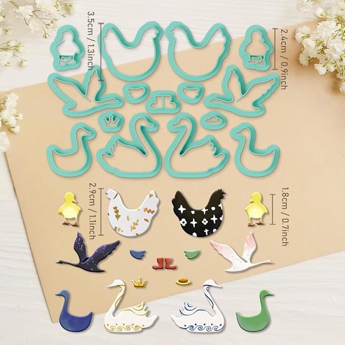 ORIGACH 15 Pcs Farm Animals Chicken Duck Polymer Clay Cutters Set Earring Clay Cutter DIY Craft Supplies for Earring and Jewelry Making