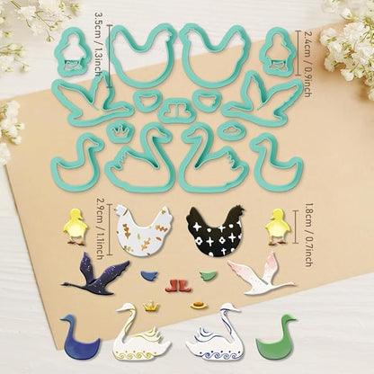 ORIGACH 15 Pcs Farm Animals Chicken Duck Polymer Clay Cutters Set Earring Clay Cutter DIY Craft Supplies for Earring and Jewelry Making