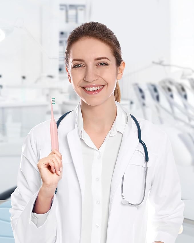 Rtauys S5 Sweeping Electric Toothbrush - Rechargeable Electric Toothbrushes with 8 Heads, Power Electric Toothbrush with Holder, 2.5 Hours Charge for 45 Days Battery Life - Pink