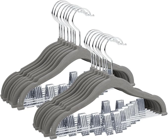 Stormix Baby Hangers, 24 Pack Pants Hangers with Clips, Non-Slip Clothes Hangers, Heavy-Duty Kids Hangers for Shirts, Pants, Skirts, Dresses, Jackets, Coat (Gray)