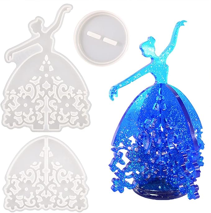 Dancing Girl Trinket Display Shelf Epoxy Molds for 3D Demonstrate Jewelry DIY Resin Casting Silicone Mold, 8.8" x 6"