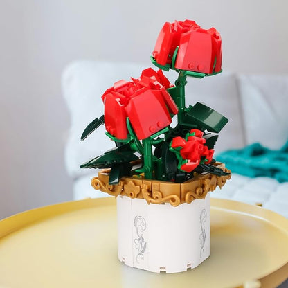 Flowers Bouquet Building Set (412 PCS) Roses Toy Building Set with Vase- Christmas, Mother's Day, Valentine Anniversary Birthday Gifts for Women Girlfriend Mom Ideal 63005