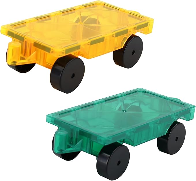Magnetic Tiles Cars Construction Set - 2 PCS Green & Yellow Magnetic Tiles Magnet Truck Sensory Toys, Educational Magnetic Cars Set Magnet Building Blocks Toddler Toys for 3 4 5 6+ Year Old