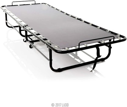 Lucid Rollaway Folding Guest Bed with 4 Inch Memory Foam Mattress- Rolling Cot- Easy Storage-Cot Size Bed