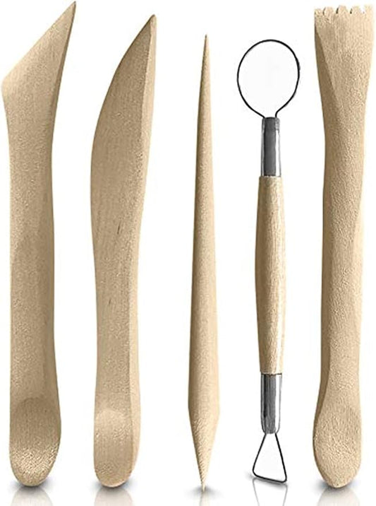 Zittop Polymer Clay Sculpting Tools Set - 5 Pcs Pottery Tool Kit - Ceramic Pottery & Clay Ribbon Wood Modeling Tools Kit (5 Pack)