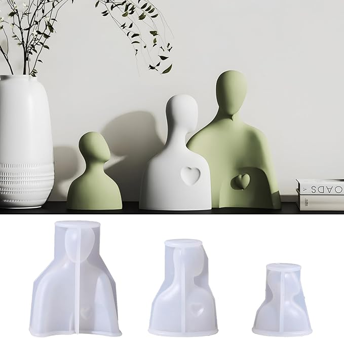 3 Pcs Loving family Silicone Resin Mold Abstract Sculptures Figurines Decoration Office Desk Articles mom dad and kid plaster statue Silicone Casting Molds for Gifts, 3D DIY Making Home Display Crafts