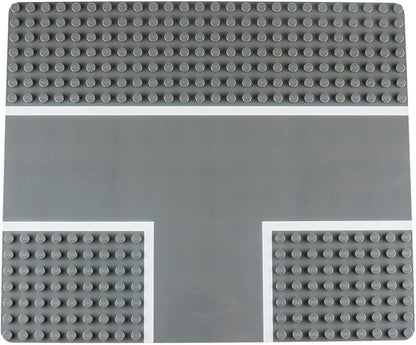 Strictly Briks Compatible with Lego Building Blocks Road Plates 3-Way Intersection 13.75" x 16.25", Kids Building Brick Baseplates for City Road, Street, Race Track, Towns, Classic Size