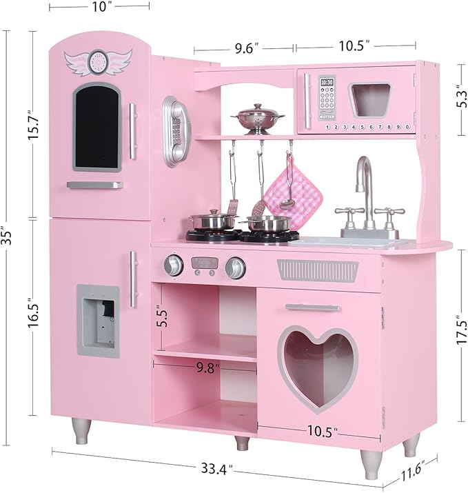 TaoHFE LED Upgrade Kitchen Set for Kids Wooden Play Kitchen LED Gas Tray with Sound Toy Kitchen Sets for Girls Gift Enjoy Cooking with Lights and Sounds Pink Kitchen for Toddlers Kids Kitchen Playset