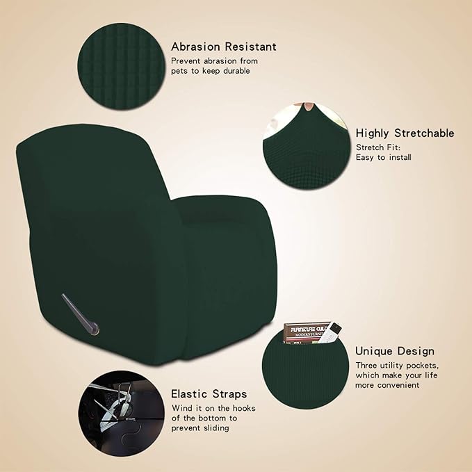 Easy-Going Oversized Recliner Stretch Sofa Slipcover Sofa Cover 1 Piece Furniture Protector Couch Soft with Elastic Bottom Kids,Polyester Spandex Jacquard Small Checks(Oversize Recliner,Dark Green)