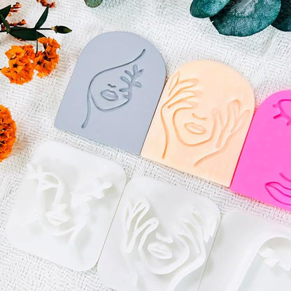 Polymer Clay Cutters Line Face Set – 6PCS Abstract Portrait Clay Cutters for Polymer Clay Jewelry, Clay Earring Cutters with Arch Shape and Face Texture Molds, Clay Tools for Artistic Earrings