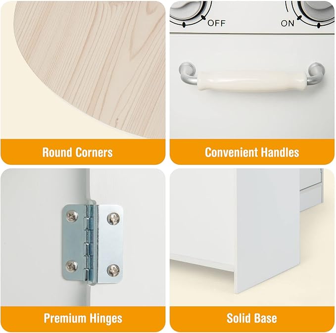 HONEY JOY Corner Kids Kitchen Playset, Little Chef Wooden Play Kitchen for Toddlers, Water Dispenser, Microwave, Range Hood, Refrigerator, Cookware, Modular Pretend Toy Kitchen Set w/Lights & Sounds