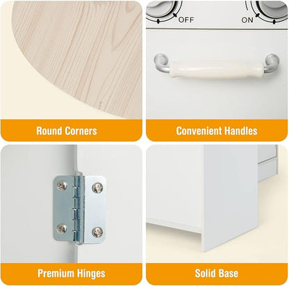 HONEY JOY Corner Kids Kitchen Playset, Little Chef Wooden Play Kitchen for Toddlers, Water Dispenser, Microwave, Range Hood, Refrigerator, Cookware, Modular Pretend Toy Kitchen Set w/Lights & Sounds