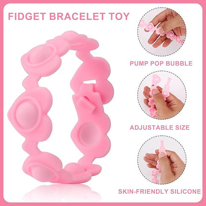12pcs Valentine Heart-shaped Rubber Wristbands, Valentine's Day Pink Silicone Bracelets Red Sensory Wristband Pop Fidget Bracelet for Kids Students Party Favors Classroom Gift Exchange