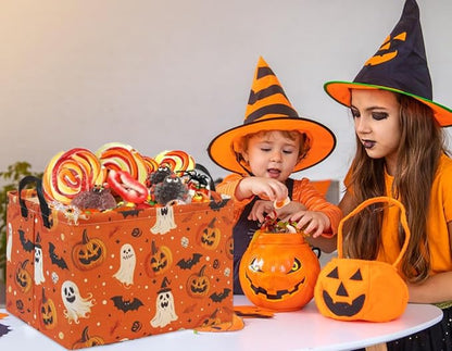 HIYAGON Halloween Pumpkin Basket for Boys & Girls - Trick or Treat & Party Decor - Rectangular Storage Bin Organizer