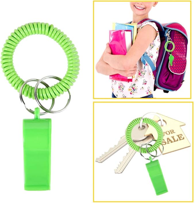 PRLOSO 24 Pieces Whistle Bracelets with Keychain for Kids Party Favors Noisemaker Plastic Sports Party Whistle Toys Bulk