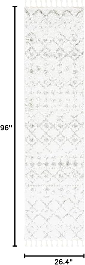 SAFAVIEH Berber Fringe Shag Collection Runner Rug - 2'2" x 8', Ivory & Sage, Moroccan Design, Non-Shedding & Easy Care, 1.2-inch Thick Ideal for High Traffic Areas in Living Room, Bedroom (BFG516H)