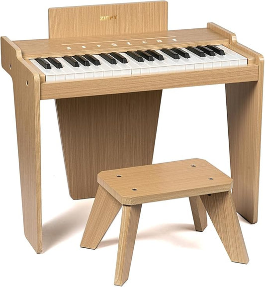 ZIPPY Kids Piano Keyboard, 37 Keys Digital Piano for Kids, Touch Sensitive Control Panel, Built-in Songs, Volume Adjustable, Music Educational Instrument, Wood Piano for 3+ Girls and Boys, Oak Plus