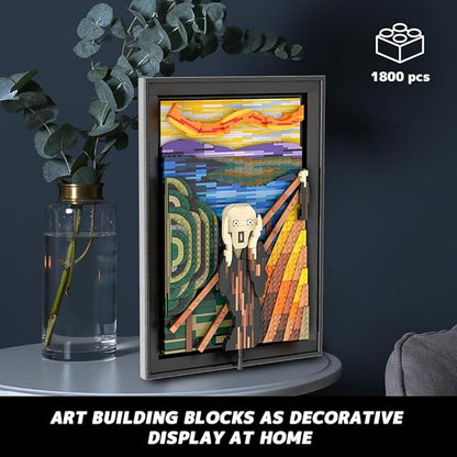 HOGOKIDS The Scream Artwork Building Set - 3D Wall Art Building Kit for Home Office Décor Display Framed DIY Painting Building Blocks Creative Activity for Teens Adults Ideas Birthday Gift - 1800 PCS