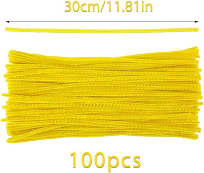 100 Pieces Pipe Cleaners Chenille Stem, Solid Color Pipe Cleaners Set for Pipe Cleaners DIY Arts Crafts Decorations, Chenille Stems Pipe Cleaners (Yellow)