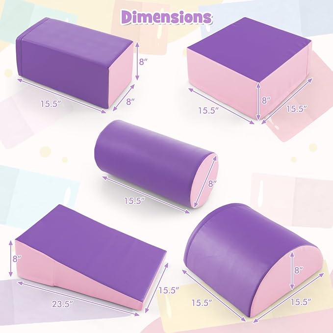 HONEY JOY 5-Piece Climb and Crawl Playset, Soft Climbing Foam Block Activity Play Structure Gym Equipment for Infant Baby, Color Coordination, Waterproof Indoor Climbing Toys for Toddlers (Purple)