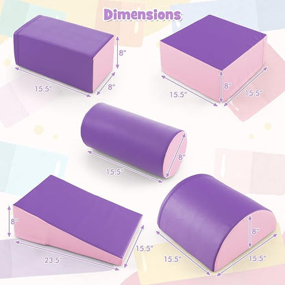 HONEY JOY 5-Piece Climb and Crawl Playset, Soft Climbing Foam Block Activity Play Structure Gym Equipment for Infant Baby, Color Coordination, Waterproof Indoor Climbing Toys for Toddlers (Purple)