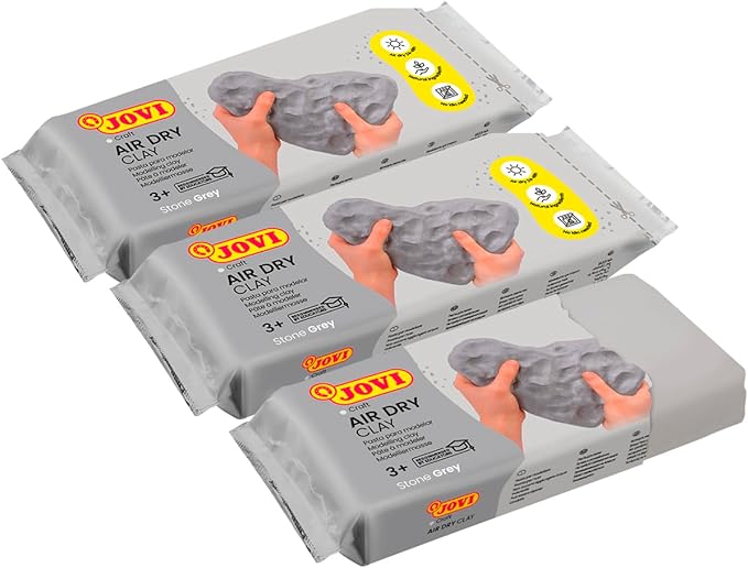 Jovi - Air Dry Modeling Clay, Set of 3 Units, 1.1lb Each, Total of 3.3lb, No Oven Needed, Gray Color, Pottery Clay Perfect for Arts and Crafts Projects (P85G/3)
