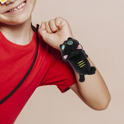 Vaguelly Cat Slap Bracelet,Stuffed Animal Slap Bracelets Adorable Plush Animals Huggers Slap Bracelets Interactive Toy for Kids Birthday Party Gifts Black
