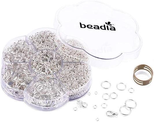 Open Jump Rings Sliver 6 Sizes 2400pcs with Lobster Claw Clasps Set for DIY Jewelry Making Supplies