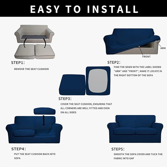 Easy-Going 100% Dual Waterproof Loveseat Cover Stretch Soft Couch Cover for Dogs, Sofa Slipcover for 2 Separate Cushion Couch Leakproof Furniture Protector for Kids, Pets Navy