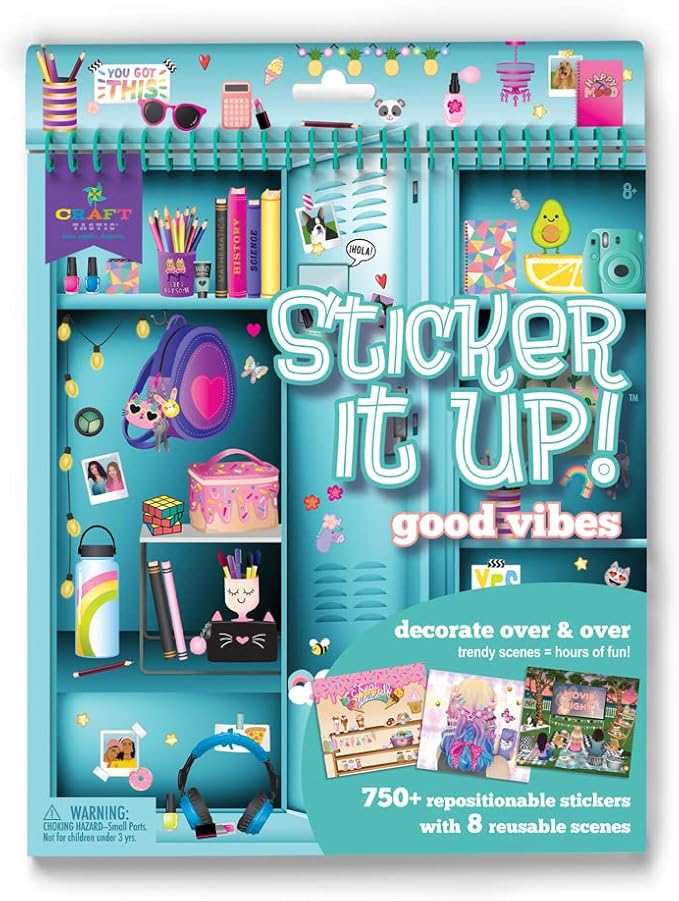 Craft-tastic Sticker It Up! – Reusable Sticker Book for Kids – 750+ Repositionable Stickers Create Designs on 8 Scene Pages for Hours of Mess-Free, Screen-Free Fun