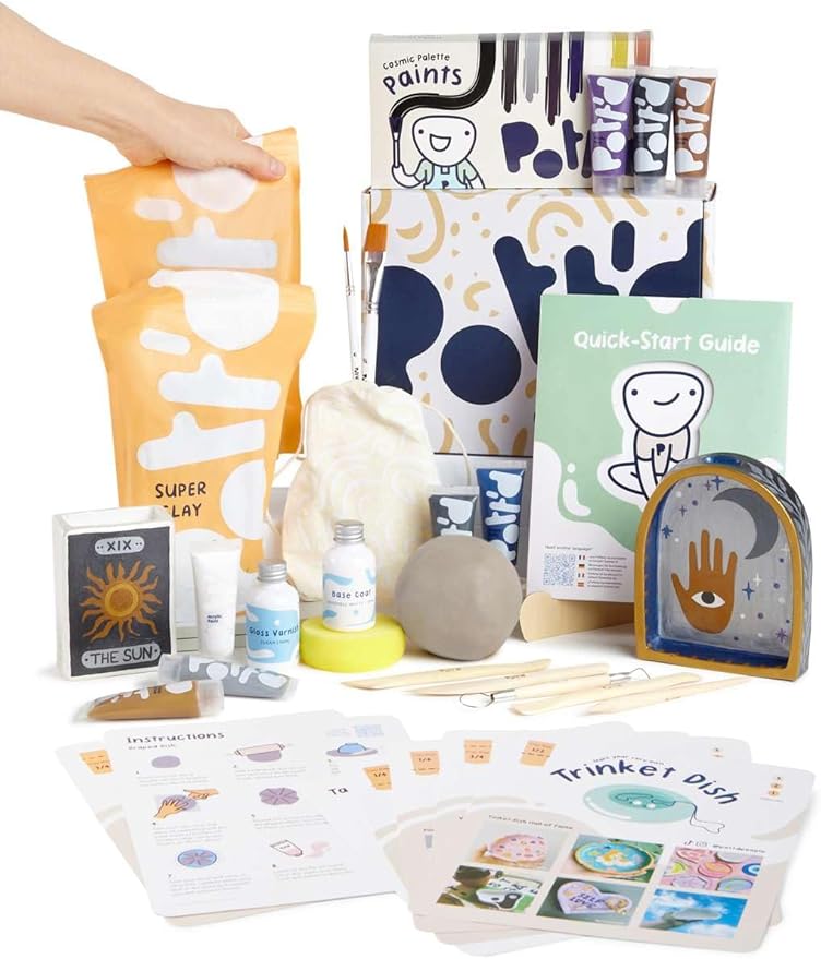 Pott'd Air Dry Clay for Adults. Beginners Home Pottery Kit for Adults. DIY Craft Kit for Adults. Kit Includes: Air-Dry Clay for Adults, Tools, Paints, Brushes, Sealant, How-to-Guides